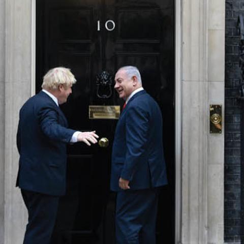  Israel's Prime Minister Benjamin Netanyahu is greeted by Prime Minister Boris Johnson at 10 Downing Street on September 5, 2019 in London, England.