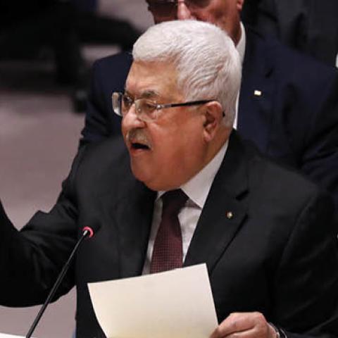 Palestinian President Mahmoud Abbas speaks at the United Nations (UN) Security Council on February 11, 2020 in New York City.