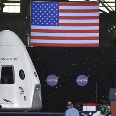 U.S. President Donald Trump speaks after the launch of the SpaceX Falcon 9 rocket and Crew Dragon spacecraft on NASA's SpaceX Demo-2 mission to the International Space Station from NASA's Kennedy Space Center in Cape Canaveral, Florida on May 30, 2020. 