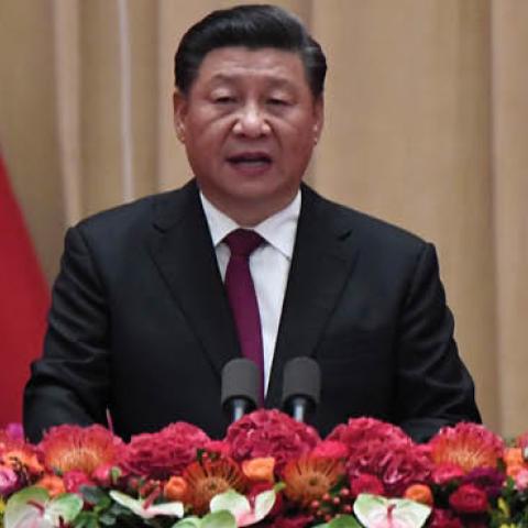 Chinese President Xi jinping delivers a speech during a banquet marking the 70th anniversary of the founding of the People's Republic of China on September 30, 2019 in Beijing, China.