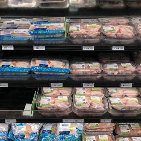 A view of the chicken and meat section at a grocery store, April 28, 2020 Washington, DC