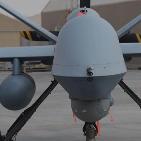 A US Air Force MQ-9 Reaper drone sits at Kandahar Air base in Afghanistan on January 23, 2018.