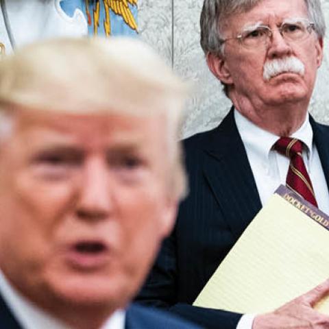 National Security Advisor John R. Bolton listens as President Donald J. Trump meets with Prime Minister of the Netherlands Mark Rutte in the Oval Office at the White House on Thursday, July 18th, 2019