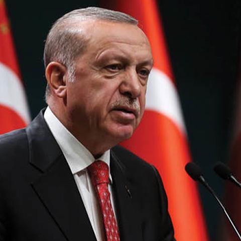 Turkish President Recep Tayyip Erdogan gestures as he delivers a speech following a cabinet meeting, in Ankara, on June 9, 2020.