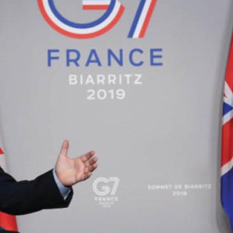 U.K. Prime Minister Boris Johnson, left, meets with Prime Minister of Canada Justin Trudeau in Biarritz, France, on Aug. 24, 2019