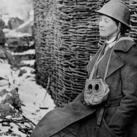 Photojournalist Helen Johns Kirtland in a trench during World War I.