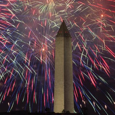 Fireworks are seen over the Washington Monument on Saturday, July 4, 2020. 