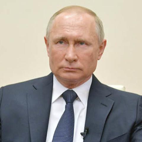 Russian President Vladimir Putin addresses the nation at the Novo-Ogaryovo state residence outside Moscow on April 2, 2020.