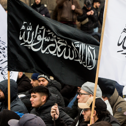 The Islamic organization Hizb ut-Tharir holds its Friday prayer at the Parliament Square on March 21, 2019 in Copenhagen, Denmark. The goal of Hizb ut Tharir is the implementation of the Islamic Sharia law. (Ole Jensen/Getty Images)