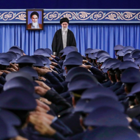 Supreme Leader of Iran, Ali Khamenei makes a speech during his meeting with senior officials and members of the air force in Tehran, Iran on February 08, 2020. (Anadolu Agency via Getty Images)