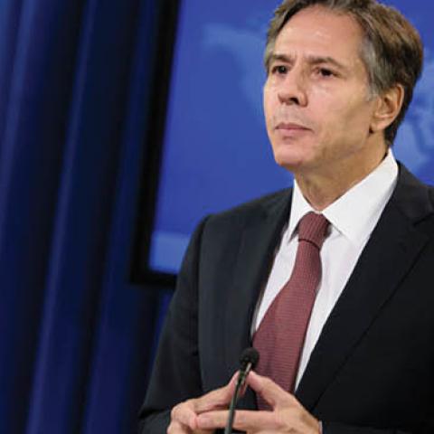 US Deputy Secretary of State Anthony Blinken attends a press conference about the 2016 annual report on international religious freedom at the US Department of State August 10, 2016 in Washington, DC.