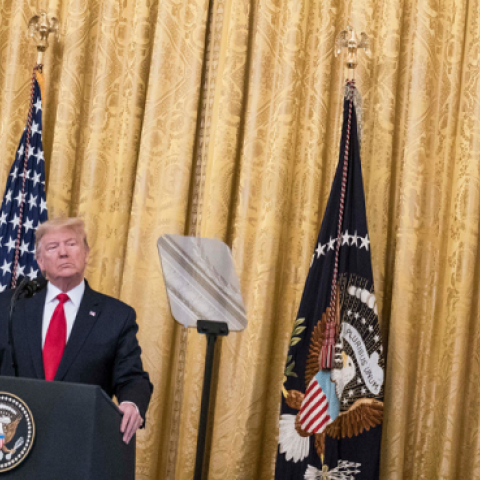 U.S. President Donald Trump and Israeli Prime Minister Benjamin Netanyahu participate in a joint statement in the East Room of the White House on January 28, 2020 in Washington, DC. (Sarah Silbiger/Getty Images)