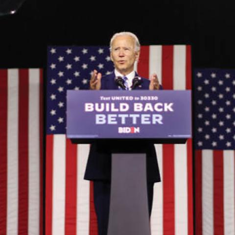 Democratic presidential candidate former Vice President Joe Biden speaks at the Chase Center July 14, 2020 in Wilmington, Delaware