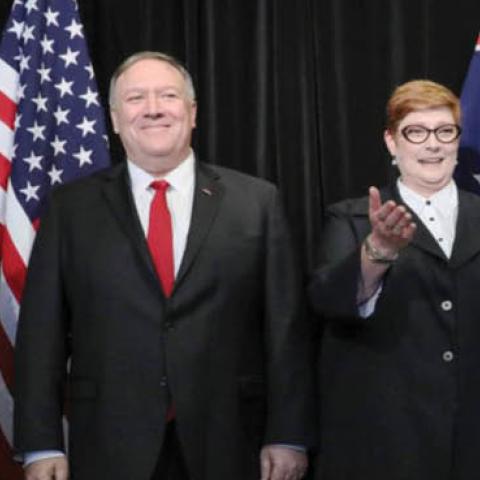 U.S. Defense Secretary Mark Esper and Secretary of State Mike Pompeo meet Australian Foreign Minister Marise Payne and Defense Minister Linda Reynolds in Sydney, Aug. 4, 2019.