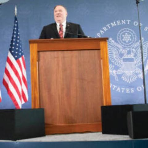 Secretary Pompeo delivers remarks on "Unalienable Rights and the Securing of Freedom" at The National Constitution Center, in Philadelphia, Pennsylvania., on July 16, 2020.