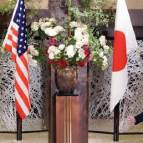 U.S. Deputy Secretary of State Stephen Biegun, left, and Japanese Vice Foreign Minister Takeo Akiba, right, prior to their bilateral meeting at Iikura Guest House, July 9, 2020, in Tokyo, Japan.