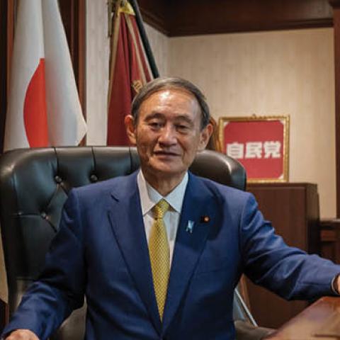 Former Japan's Chief Cabinet Secretary Suga Yoshihide poses for a portrait picture following the press conference after being elected as Liberal Democratic Party (LDP) Party President at the LDP Headquarter on September 14, 2020 in Tokyo, Japan.