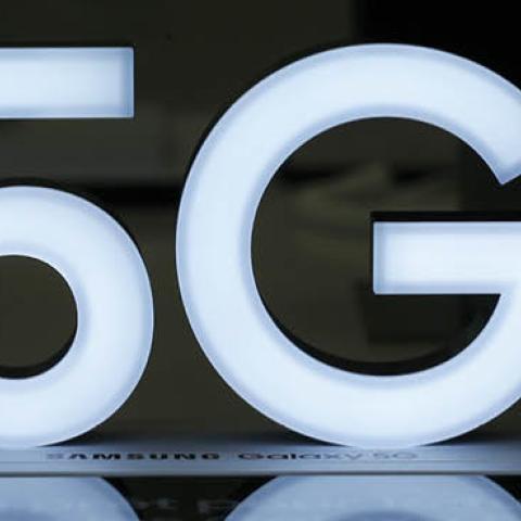 In this photo illustration a 5G logo is seen on display inside a phone store on October 01, 2020 in Paris, France