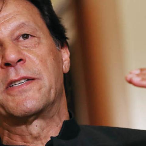 Pakistan Prime Minister Imran Khan makes a brief statement to reporters before a meeting with U.S. House Speaker Nancy Pelosi (D-CA) at the U.S. Capitol July 23, 2019 in Washington, DC.