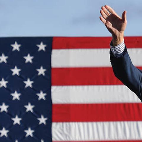 Democratic presidential nominee and former Vice President Joe Biden waves to supporters before speaking at a Drive-In rally at Dallas High School, in Dallas, Pennsylvania, on October 24, 2020.