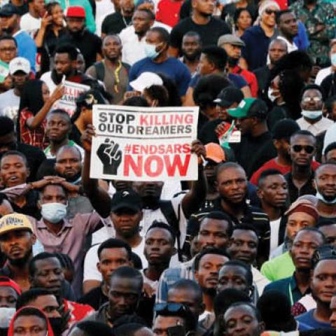 A protest against police brutality in Lagos, Nigeria, Oct. 17.