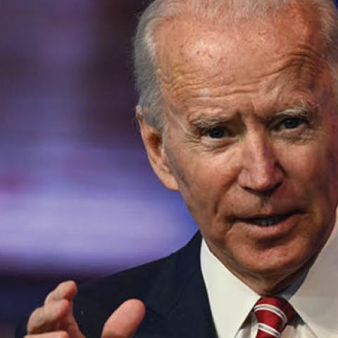US President-elect Joe Biden answers questions from the press at The Queen in Wilmington, Delaware on November 16, 2020.