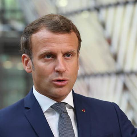 French President Emmanuel Macron arrives for an EU Summit on July 17, 2020 in Brussels, Belgium.