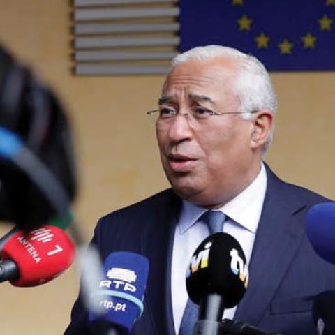 Prime Minister of Portugal António Costa speaks to the media outside the European Commission in Brussels, Oct. 15.