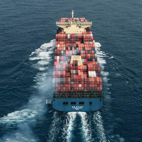 A cargo ship navigates one of the world’s busiest shipping lanes, near Hambantota, Sri Lanka, on May 2, 2018.