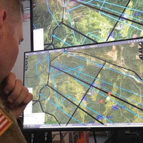 A soldier in Tampa, Florida, assesses the Army's One World Terrain software, which will be used to create real-time, realistic simulated terrain for soldiers to fight on