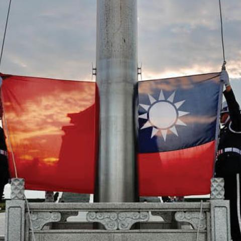 The Taiwanese flag is raised in Taipei, Nov. 15, 2020.
