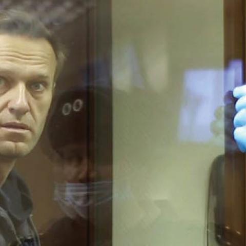 Opposition leader Alexei Navalny attends a hearing at the Babushkinsky District Court in Moscow, Feb. 5.