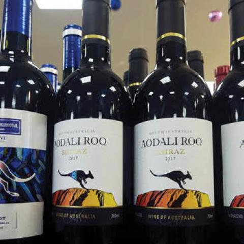 Bottles of Australian wine in a supermarket in Hangzhou, China, Nov. 27, 2020.