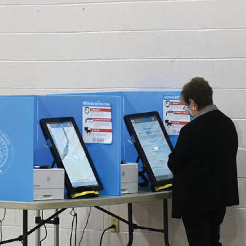 Voters are seen at a polling place at Varnell gymnasium on January 5, 2021 in Dalton, Georgia, USA