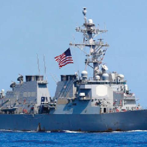 US Navy USS Donald Cook class guided missile destroyer during an exercise how simulate a humanitarian response to a powerful earthquake and significant movement of IDF vessels and foreign vessels in the Mediterranean sea