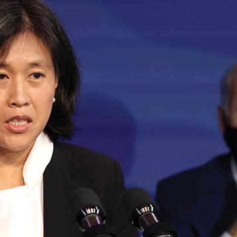  Katherine Tai delivers remarks after being introduced as U.S. President-elect Joe Biden’s nominee to be the next U.S. Trade Representative at the Queen Theater on December 11, 2020 in Wilmington, Delaware (Photo by Chip Somodevilla/Getty Images) 