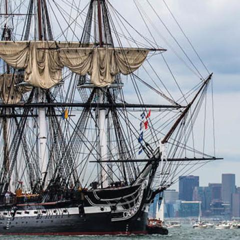 The USS Constitution set sail for the first time since 1997 in Boston Harbor. (Photo by Aram Boghosian for The Boston Globe via Getty Images)