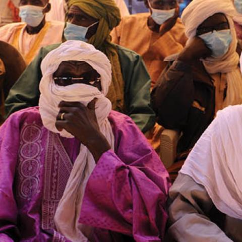 Dignitaries take part in a forum for social cohesion and the reaffirmation of the presence of the state, held by Niger Interior Minister Alkache Alhada a week a massacre of civilians by jihadists that this country has known (Getty Images)