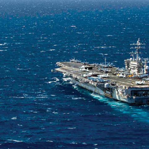 The Nimitz-class aircraft carrier USS Dwight D. Eisenhower (CVN 69) transits the Mediterranean Sea, March 17, 2021 (U.S. Navy Photo).