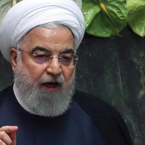 Iranian President Hassan Rouhani delivers a speech during the inaugural session of the new parliament following February elections, in Tehran on May 27, 2020. (Photo by -/AFP via Getty Images)