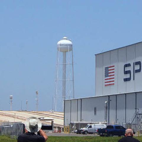 A SpaceX Falcon Heavy rocket carrying satellites for the U.S. Air Force stands ready for launch tonight at pad 39A on June 24, 2019 at Kennedy Space Center in Florida. The Space Test Program-2 mission will attempt to deliver 24 different payloads into thr