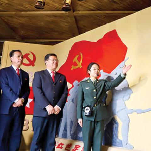 Judges from the Qilian Mountains ecological court visit the Liyuankou Battle Memorial Hall to mark the 100th anniversary of the founding of the Communist Party of China (CPC) (Photo by Wang Jiang/VCG via Getty Images)
