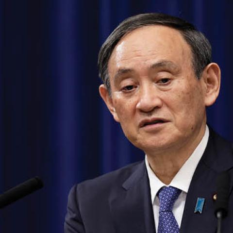 Yoshihide Suga, Japan's prime minister, speaks during a news conference at the prime minister's official residence on January 07, 2021 in Tokyo, Japan (Photo by Pool/Getty Images)