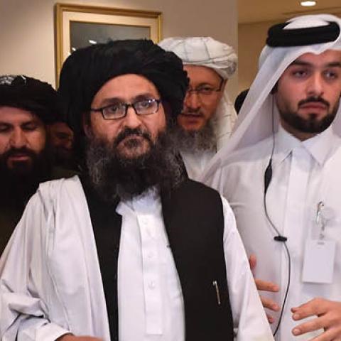 Taliban co-founder Mullah Abdul Ghani Baradar leaves after signing an agreement with the United States during a ceremony in the Qatari capital Doha on February 29, 2020 (Photo by GIUSEPPE CACACE/AFP via Getty Images)