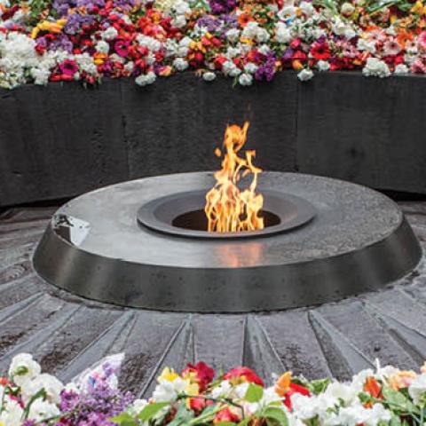 The eternal flame burns at the Armenian genocide memorial on April 24, 2015 in Yerevan, Armenia (Photo by Brendan Hoffman/Getty Images)