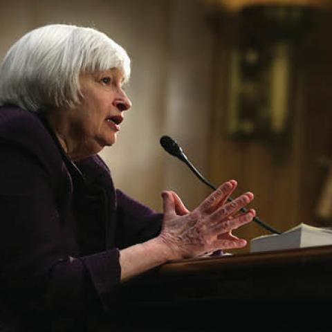Federal Reserve Board Chair Janet Yellen testifies during a hearing before the Senate Banking, Housing and Urban Affairs Committee February 24, 2015 on Capitol Hill in Washington, DC (Photo by Alex Wong/Getty Images)