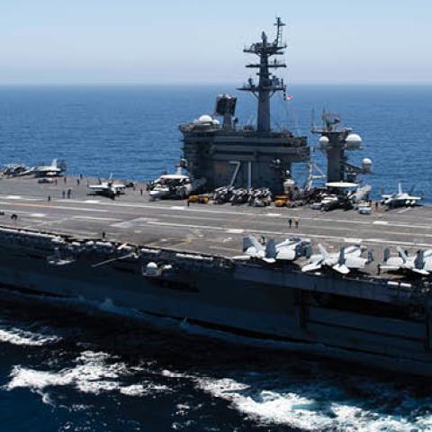 In this handout released by the U.S. Navy, The aircraft carrier USS Theodore Roosevelt (CVN 71) transits the Pacific Ocean. Theodore Roosevelt is conducting routine operations in the Eastern Pacific Ocean. (Photo by U.S. Navy via Getty Images)