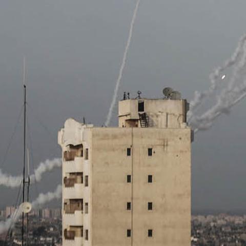 Rockets are fired by the Palestinian Islamist movement Hamas from Gaza City towards Israel (Photo by Mohammed Talatene/picture alliance via Getty Images)