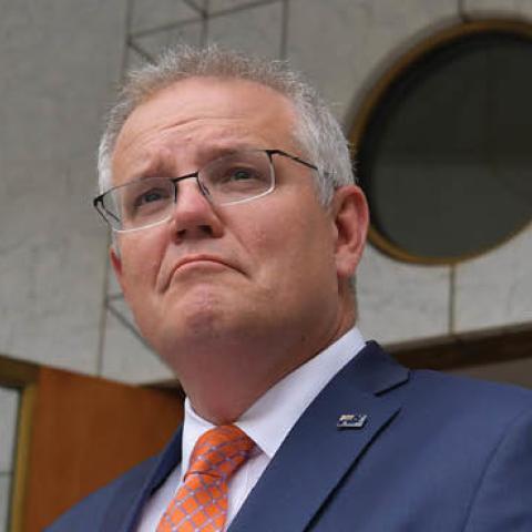 Prime Minister Scott Morrison during a press conference in the Prime Minister's Courtyard on February 05, 2021 in Canberra, Australia (Photo by Sam Mooy/Getty Images)