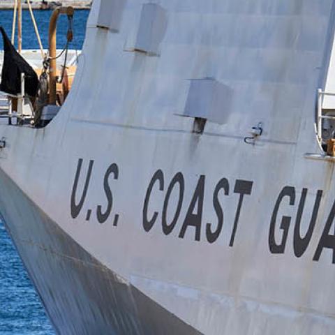 The US Legend-class national security Coast Guard Cutter Hamilton is seen in the port of Odessa on the Black Sea after conducting joint exercises according to NATO standards with the Ukrainian Navy ship Starobelsk on May 11, 2021 in Odessa, Ukraine (Photo